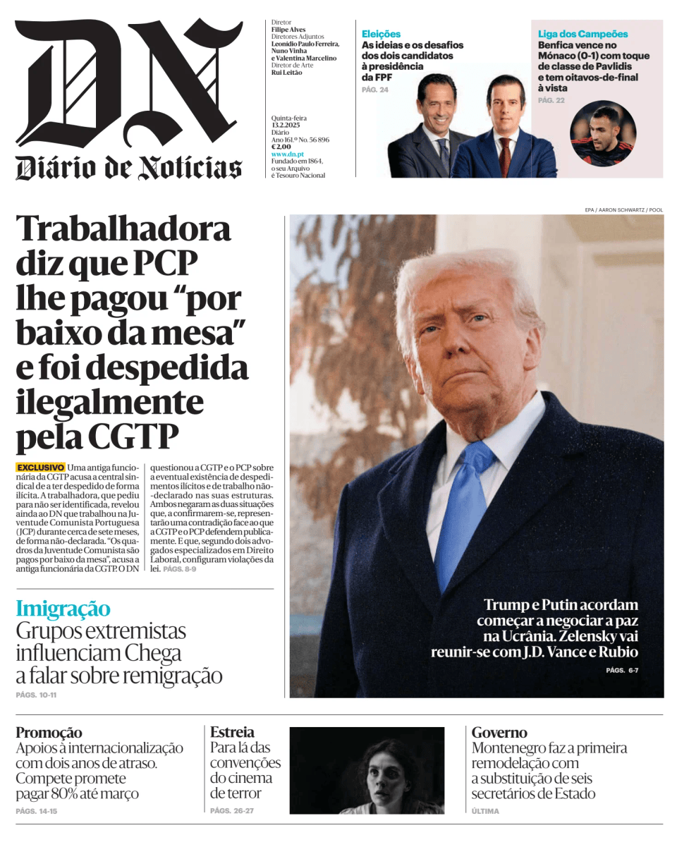 Prima-pagina-Diario de Noticias-edizione-di-oggi-20250213